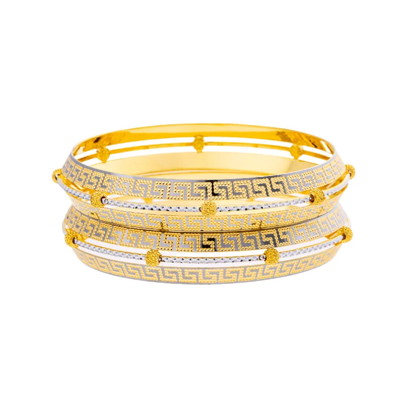 Fashionable ladies bracelets with crystals-22K Yellow & White Gold Bangle Set of 2 in Size 2.11 (58.4 gm)