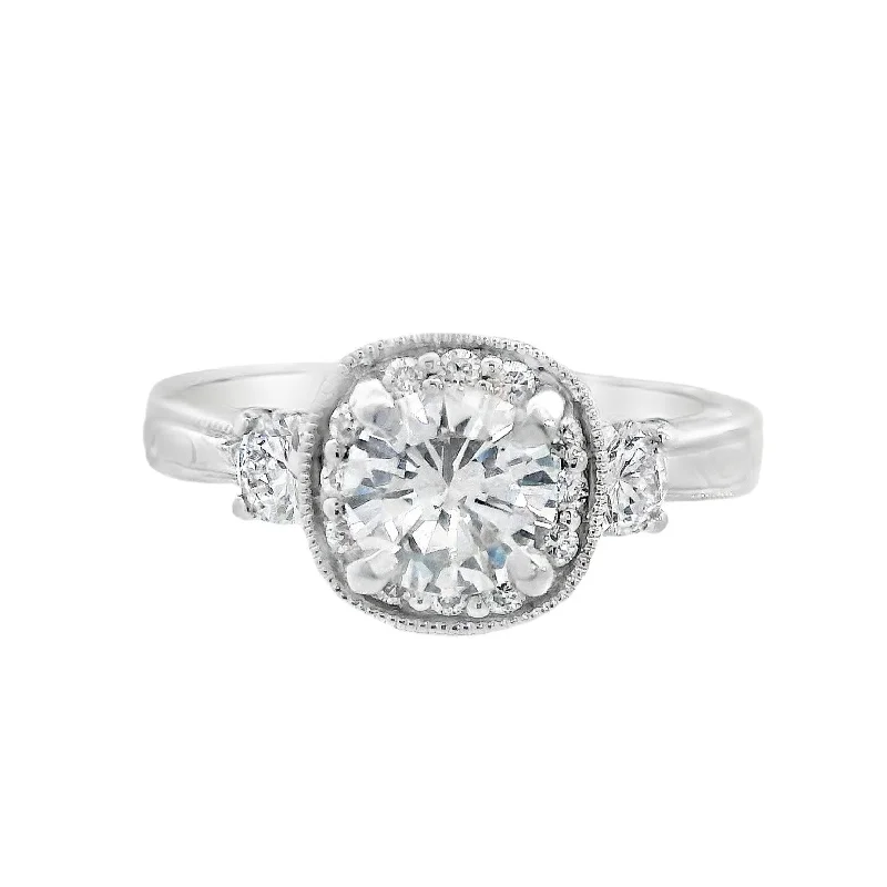 Custom engagement rings with colored diamonds-18K White Round Diamond 0.76Ct Halo Engagement Ring