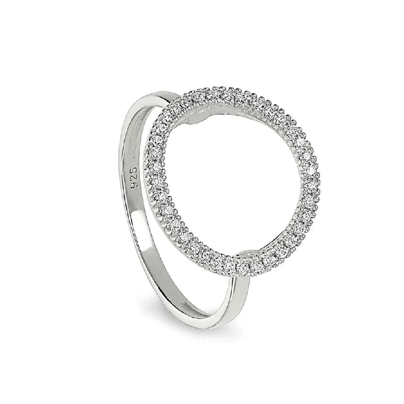 Trendy engagement rings with unique settings-Sterling Silver Open Circle Women's Ring with Simulated Diamonds