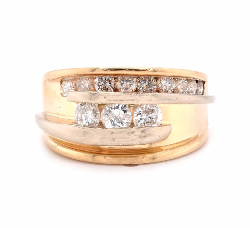 Engagement rings with cushion-cut diamonds-14 Karat Yellow Gold Stacked Bypass Diamond Ring