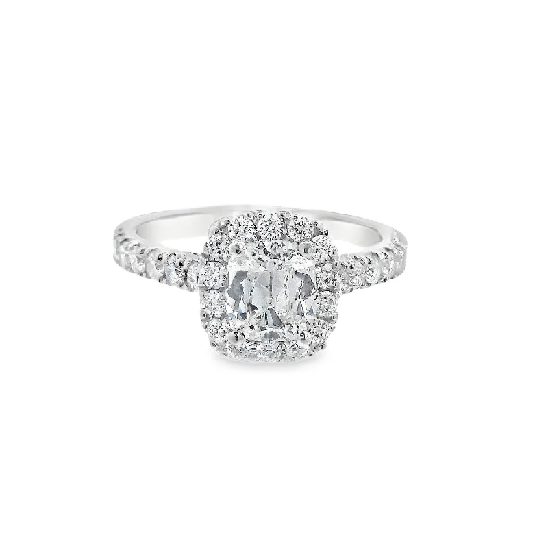 Sparkling halo engagement rings with diamonds-14K White Cushion Diamond 0.95Ct Halo Engagement Ring