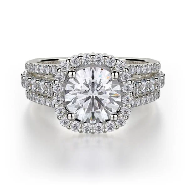 Vintage-style engagement rings with colored diamonds-MICHAEL M Stella Halo Engagement Ring