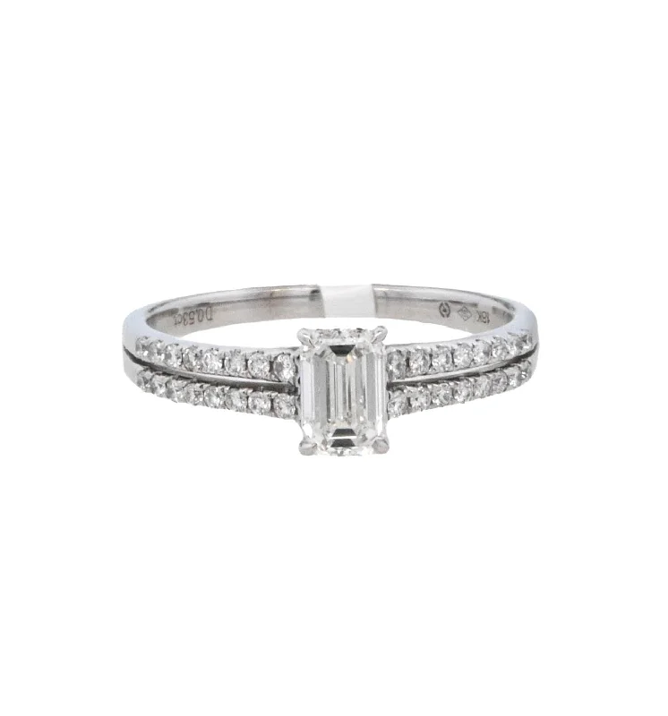 Unique engagement rings with gemstones-18K White Emerald Cut Diamond 0.53Ct Solitaire Engagement Ring