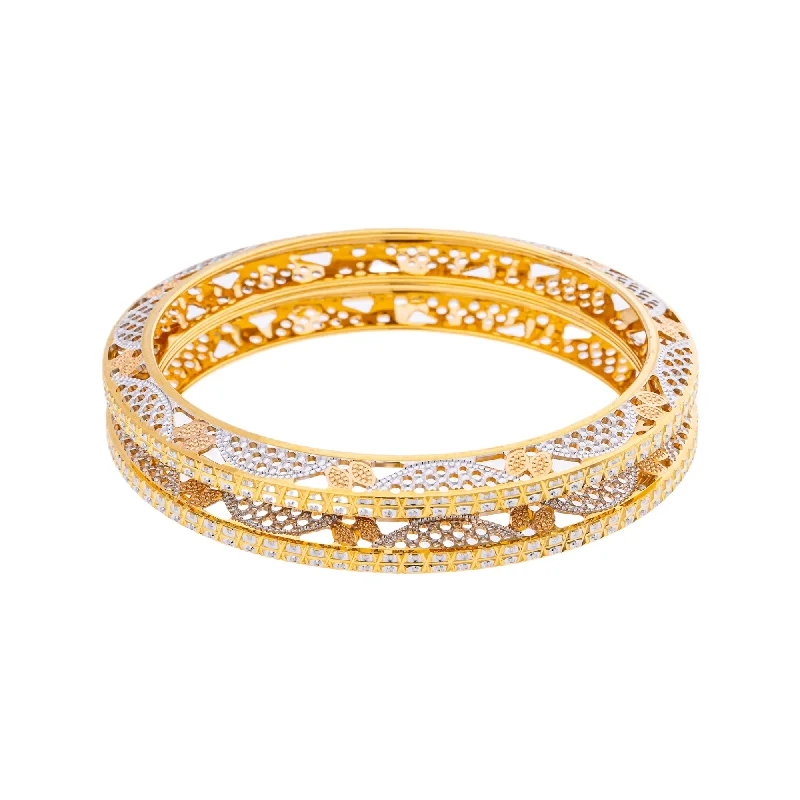 Luxury bangles with diamonds-22K Yellow & White Gold Bangle Set of 2 in Size 2.6 (60.2 gm)