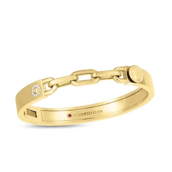 Beautiful gemstone bracelets for women-Roberto Coin Navarra Diamond Accent with 3 Link Chain Bangle in 18K Yellow Gold