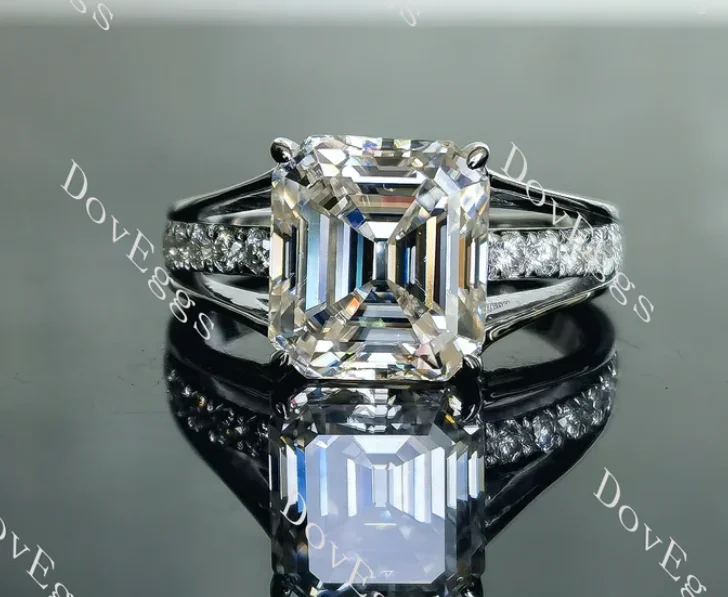 Custom diamond engagement rings for unique tastes-Doveggs Elizabeth Taylor Krupp cut half eternity pave moissanite engagement ring