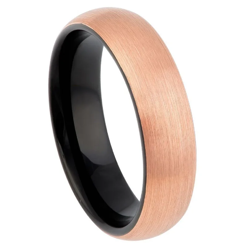 Antique ladies rings with gemstones-Rose Gold Tungsten Men's Wedding Band with Contrasting Black Interior