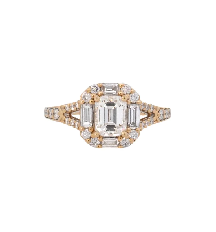 Engagement rings for women with radiant-cut diamonds-18K Yellow Emerald- Cut Diamond 0.25Ct Halo Engagement Ring