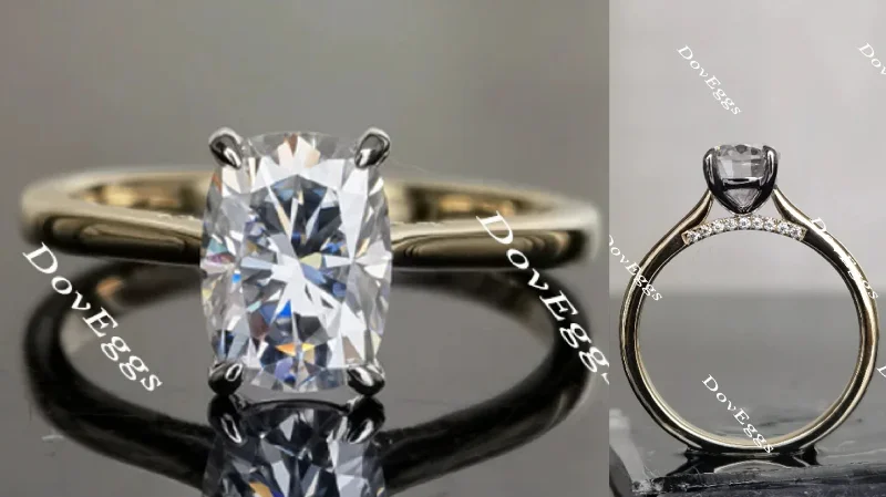 Engagement rings with hidden halos-Doveggs cushion solitaire moissanite engagement ring