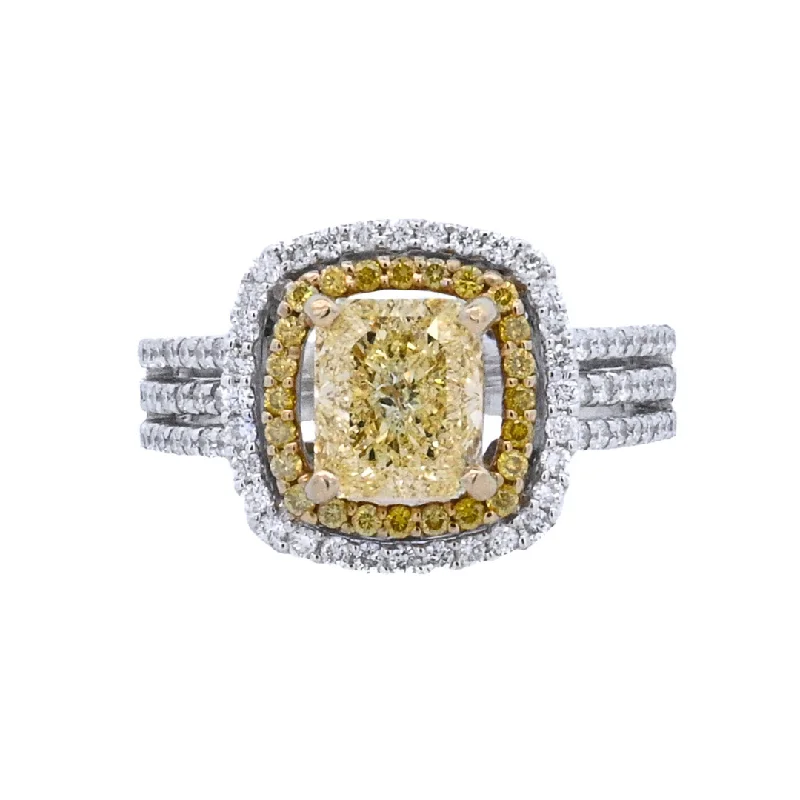 Custom-designed engagement rings for her-18K White Radiant Diamond 1.63Ct Halo Engagement Ring