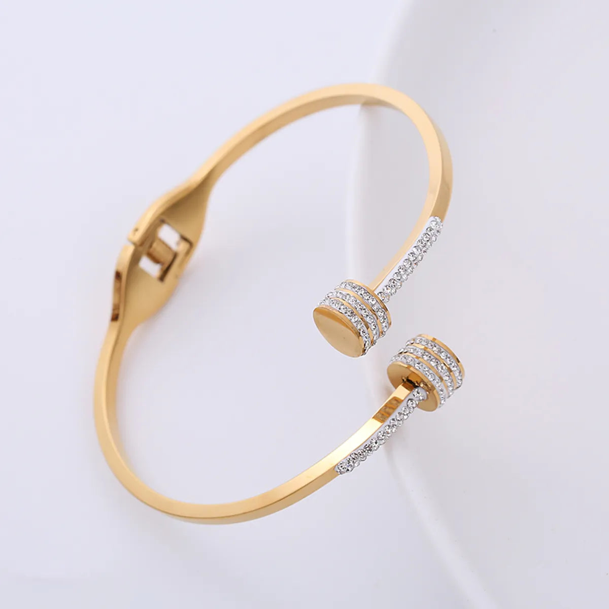 Elegant silver bangles for women-Elegant Lines Stainless Steel Asymmetrical Criss Cross Rivet Rhinestones Bangle 1 Piece