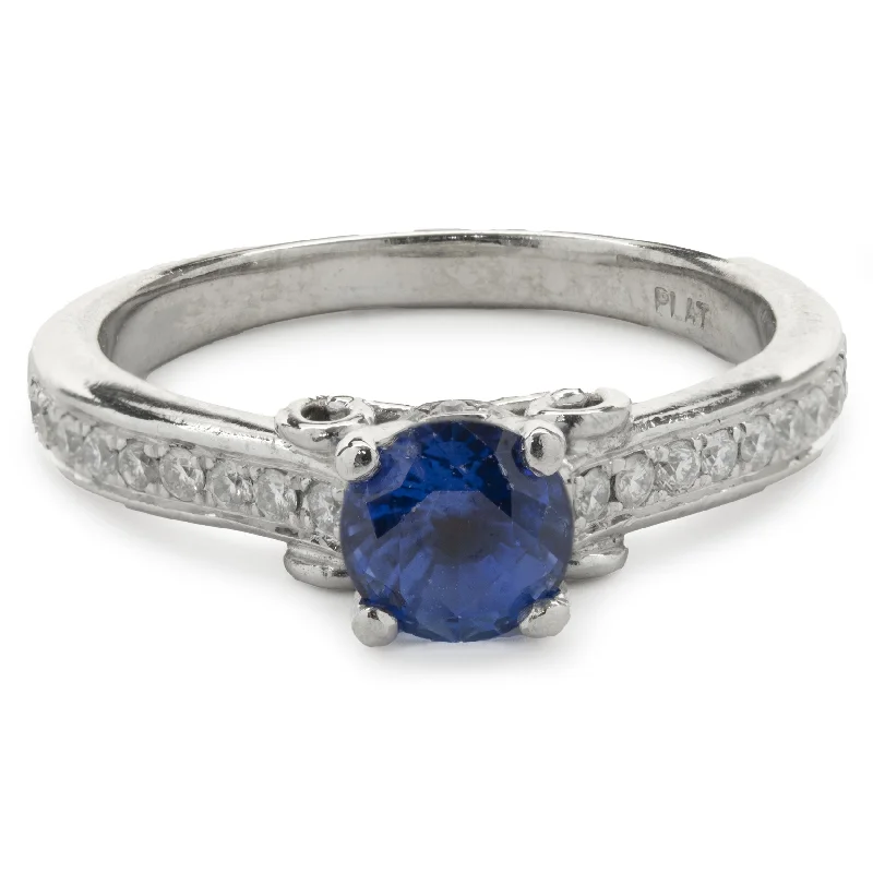 Traditional engagement rings with round diamonds-Tacori Platinum Lab Grown Sapphire and Diamond Ring