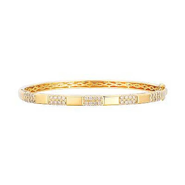 Trendy leather bracelets for ladies-Le Vian Oval Bangle with Alternating Pattern featuring Nude Diamonds in 14K Honey Gold