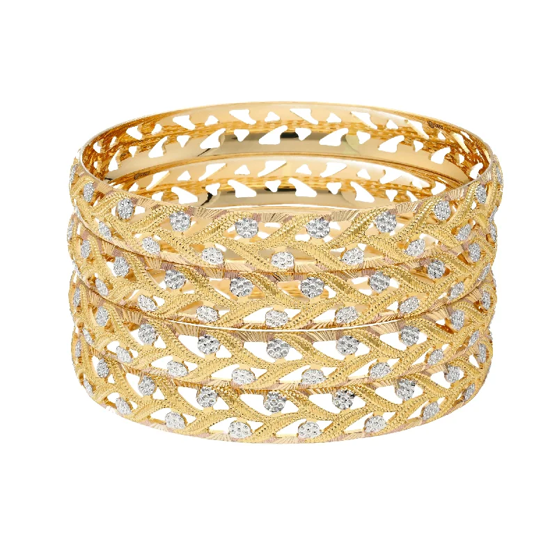 Diamond ladies bracelets for formal wear-22K Yellow & White Gold Bangle Set of 4 (79.6gm)