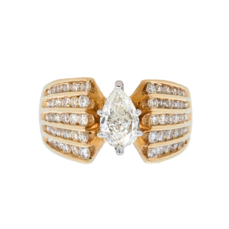 Engagement rings with intricate vintage details-14K Yellow Pear Diamond 2.15Ct Contemporary Engagement Ring