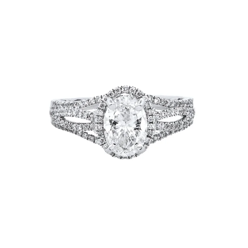 Modern engagement rings with intricate designs-14K White Oval Diamond 1.01Ct Halo Engagement Ring