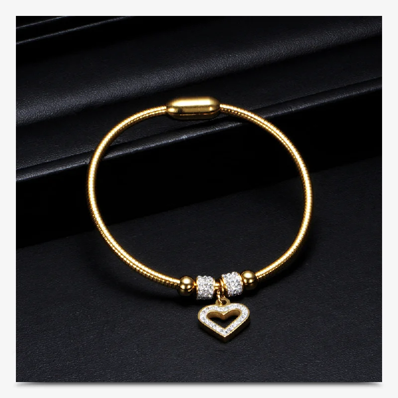 Handmade bangles with gemstones-Simple Style Heart Shape Titanium Steel Inlay Zircon Bangle