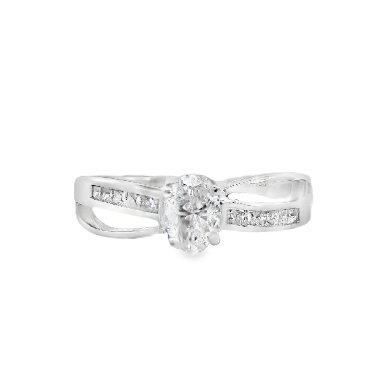 Affordable engagement rings for her with diamonds-14K White Oval Diamond 0.50Ct Vintage Engagement Ring