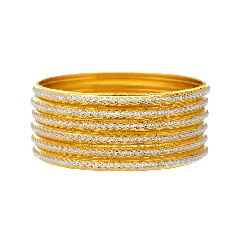 Elegant ladies bangles with crystals-22K Yellow & White Gold Bangle Set of 6 (78.1gm)