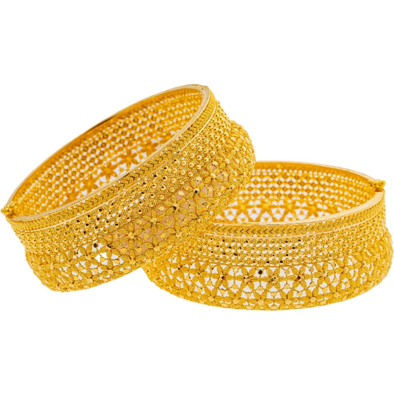 Trendy bangle bracelets for parties-22K Yellow Gold Adjustable Bangle Set of 2 (81.4gm)