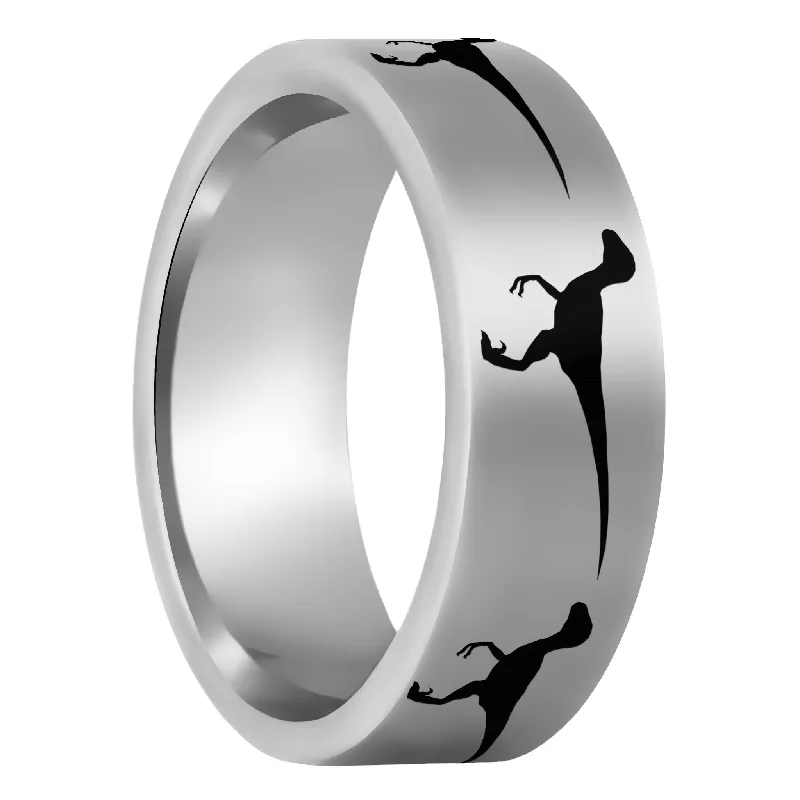 Ladies rings with birthstones for gifts-Velociraptor Dinosaur Tungsten Men's Wedding Band