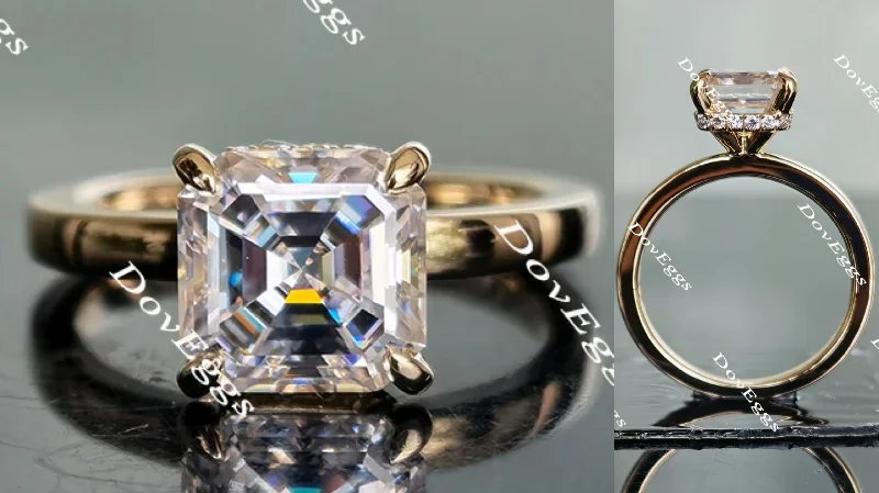 Elegant engagement rings with a twist band-Doveggs hidden halo moissanite engagement ring