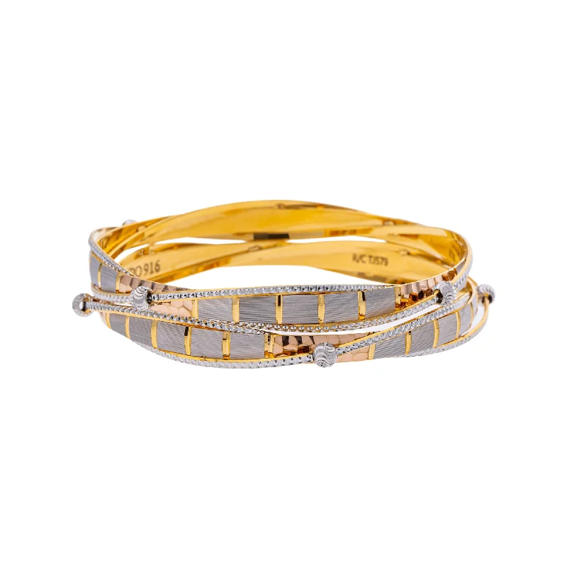 Statement bangle bracelets for women-22K Yellow & White Gold Bangle Set of 2 in Size 2.2 (34.8 gm)