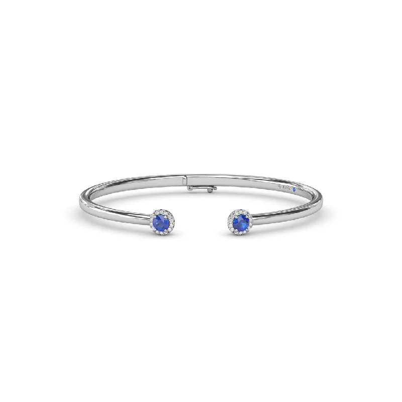 Fashionable gold bangles for casual wear-Halo Sapphire and Diamond Bangle