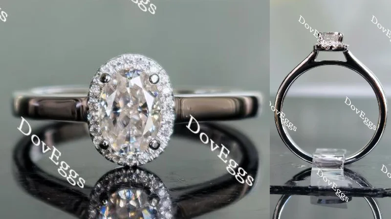 Engagement rings with diamond halo for her-Doveggs cathedral halo oval moissanite engagement ring