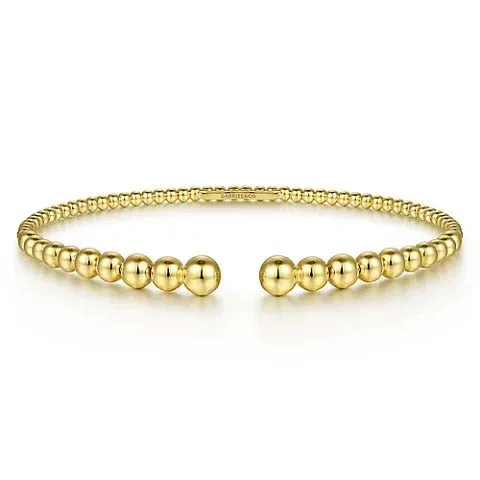 Unique silver bangles for women-Gabriel & Co. Bujukan Open Bangle in 14K Yellow Gold