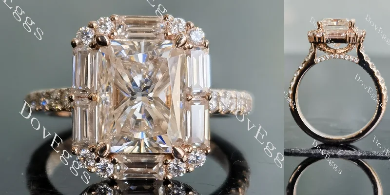 Engagement rings with alternative stones-Doveggs radiant halo pave moissanite engagement ring