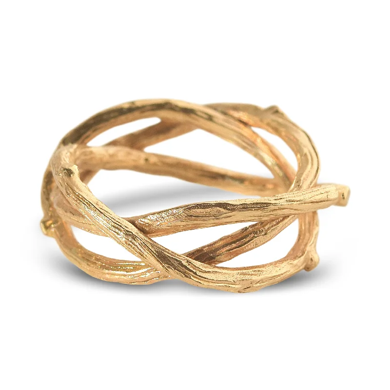 Unique wedding band rings for women-Bird's Nest Band - Weaved Textured Bands in 14k Yellow Gold