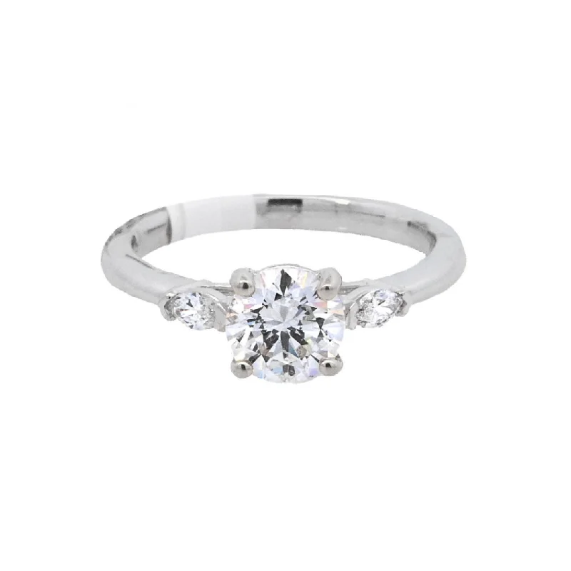 Modern engagement rings with asymmetrical design-14K White Round Diamond 1.01Ct 3 Stone Engagement Ring