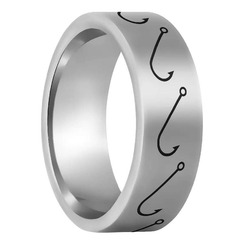 Two-tone gold ladies rings-Simple Fishing Hook Tungsten Men's Wedding Band