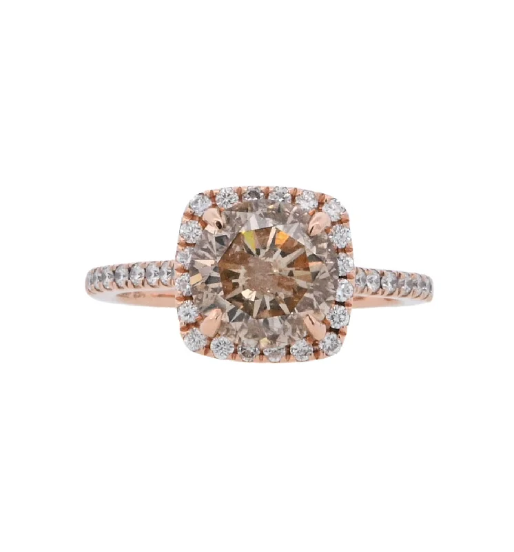 Luxurious engagement rings with large diamonds-14K Rose Round Diamond 2.13Ct Halo Engagement Ring