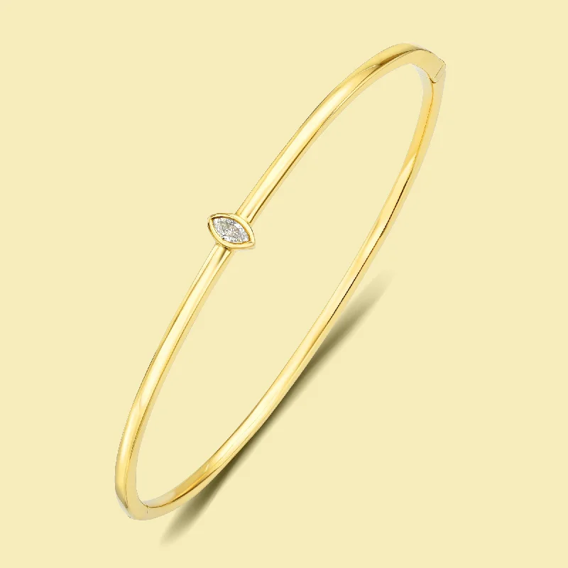 Simple ladies bracelets for casual wear-The Charlotte, Bezel Marquise Diamond Solitaire Bangle