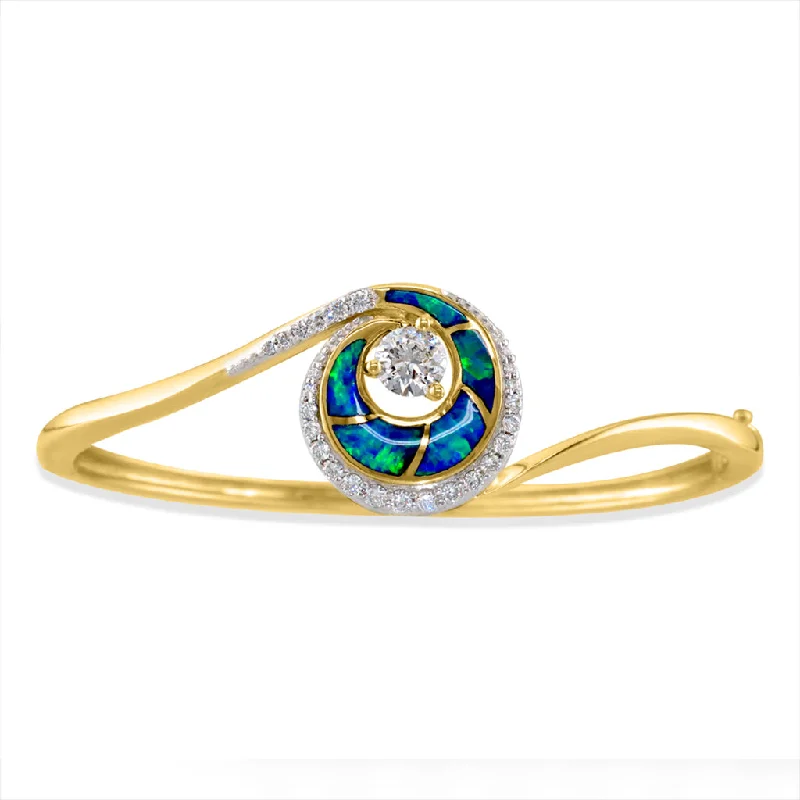 Modern ladies bangles with gemstones-Wave Hinged Bangle