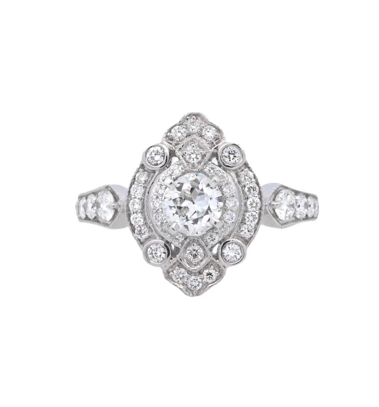 Sparkling engagement rings with diamonds-18K White Round Diamond 0.32Ct Vintage Engagement Ring