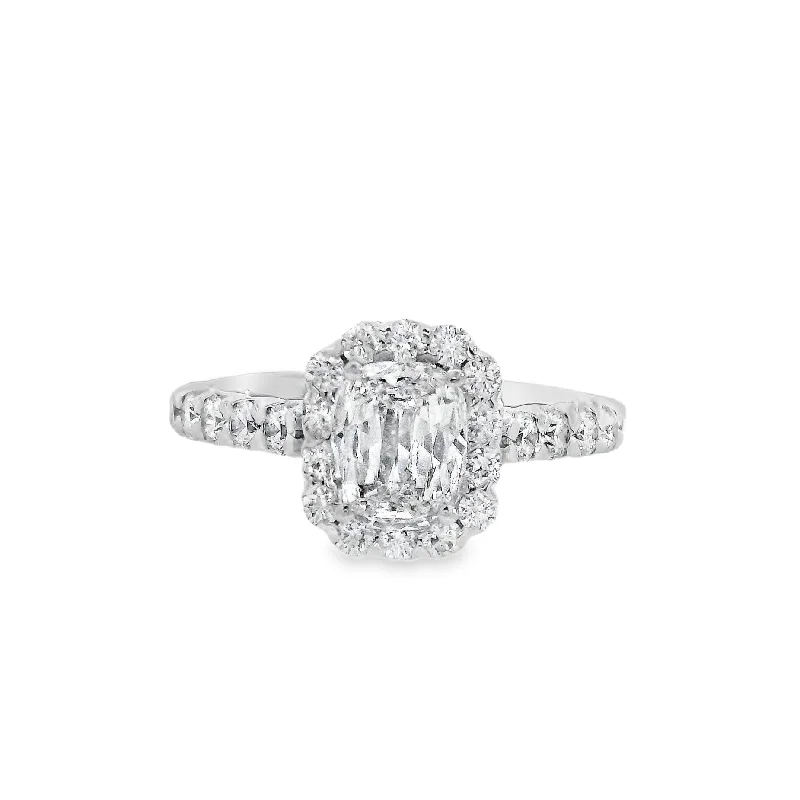 Modern engagement rings with intricate designs-18K White Cushion Diamond 0.70Ct Halo Engagement Ring