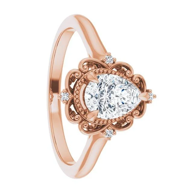 Trendy engagement rings for modern women-14k Rose Gold Pear Moissanite Women's Engagement Ring