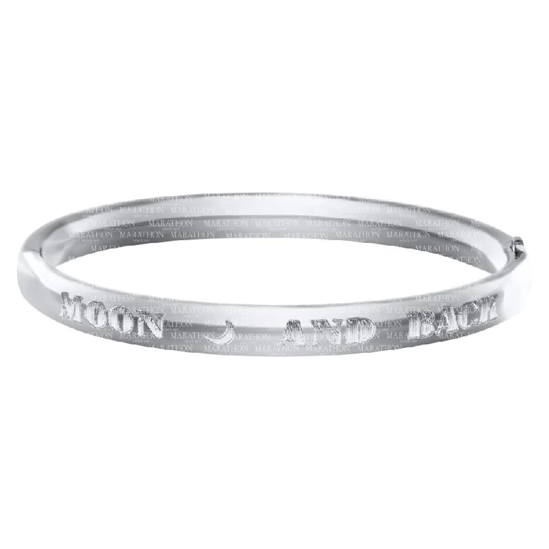 Fashionable ladies bracelets with crystals-Sterling Silver Engraved Baby Bangle "I Love You to the Moon and Back"