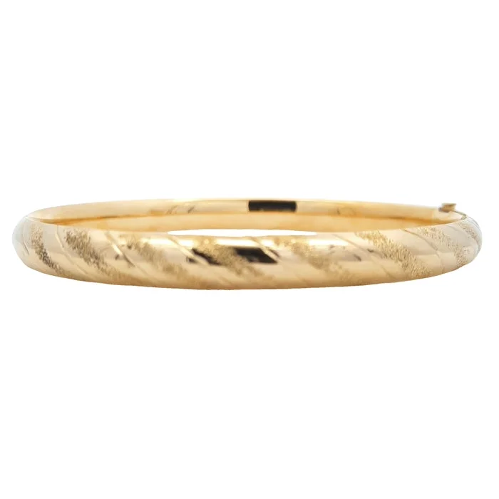 Unique bracelets with gemstones for fashion-Estate 6mm Domed Oval Hinged Bangle in 14K Yellow Gold