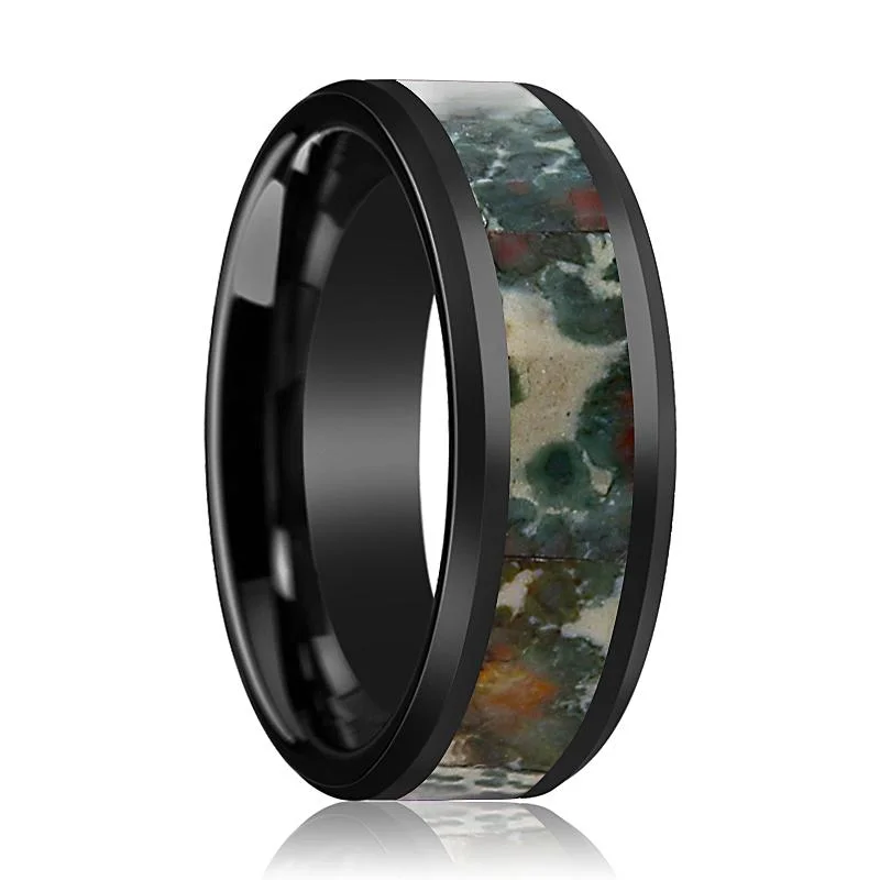 Designer ladies rings for special occasions-TRACE | Ceramic Ring Coprolite Fossil Inlay