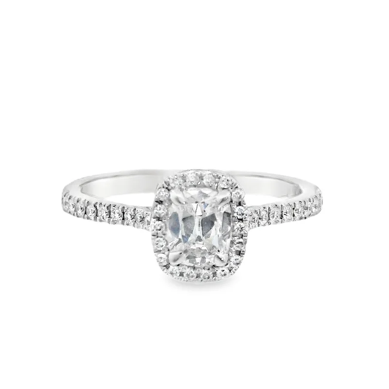 Engagement rings with vintage diamond cuts-18K White Cushion Diamond 0.41Ct Halo Engagement Ring