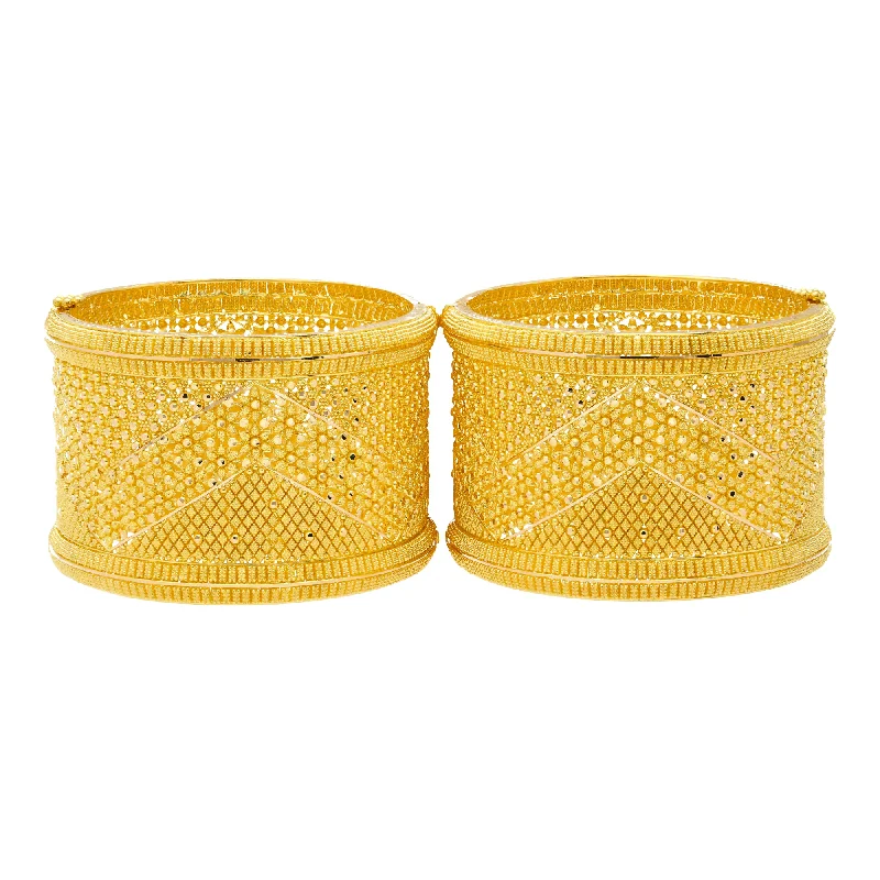 Colorful bangles with stones-22K Yellow Gold Broad Bangle Set (149 grams)