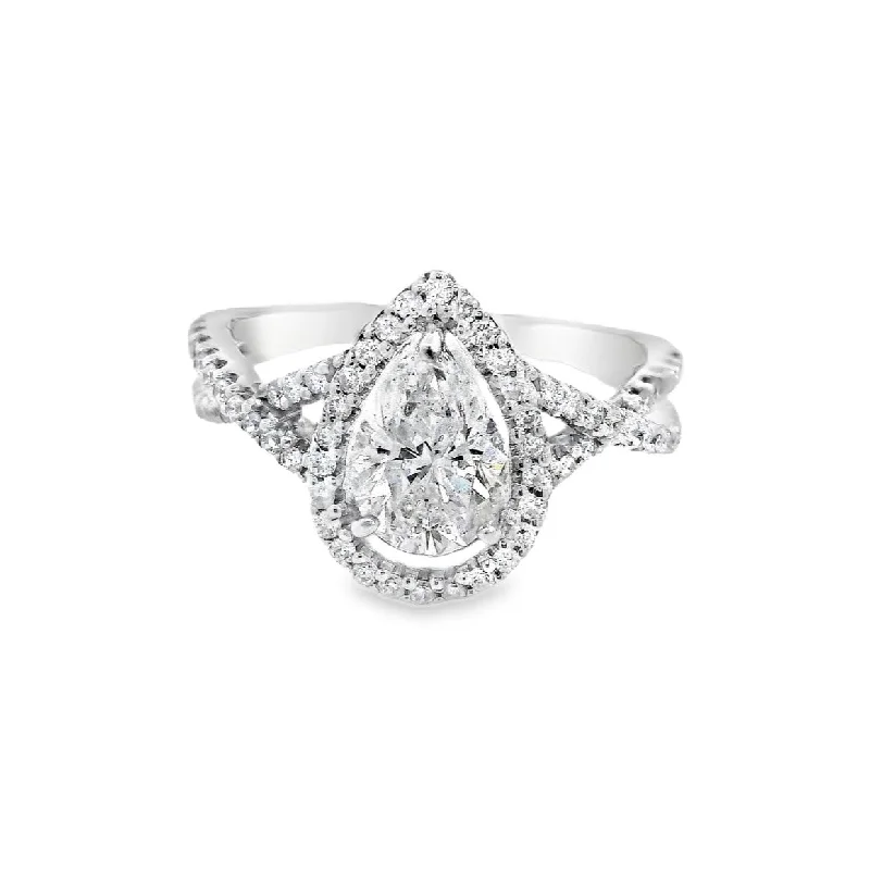 Affordable engagement rings with gemstones-14K White Pear Diamond 1.04Ct Halo Engagement Ring