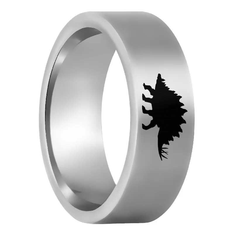 Fashionable ladies rings with pearls-Stegosaurus Dinosaur Tungsten Men's Wedding Band