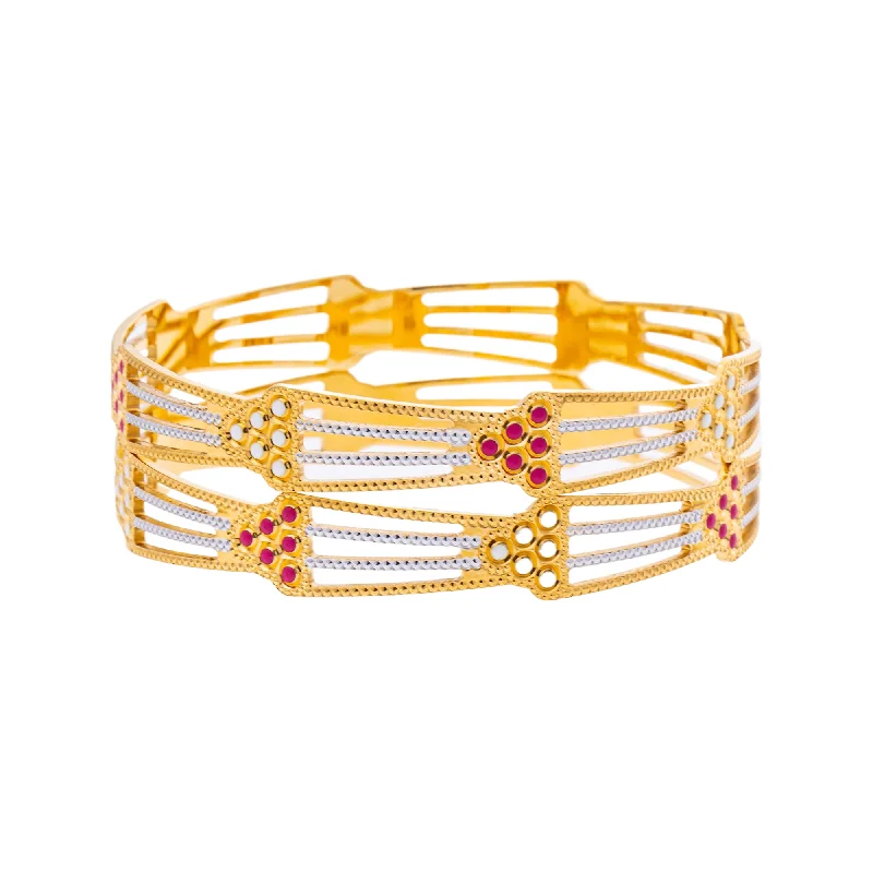 Elegant ladies bangles with sapphires-22K Yellow & White Gold Bangle Set of 2 in Size 2.4 (39 gm)