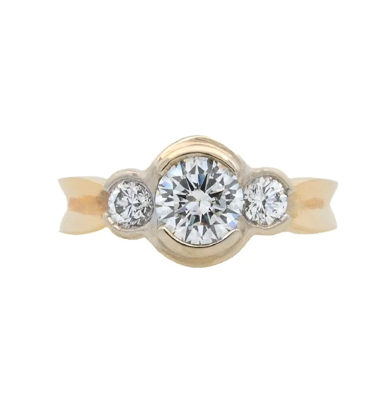 Simple engagement rings with solitaire stones-14K Two- Tone Round Diamond 0.80Ct 3 Stone Engagement Ring