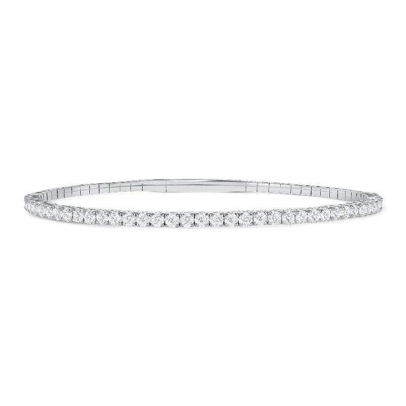 Unique bangles for evening wear-LADIES SEMI MOUNT HALF FLEXIBLE BANGLE 1.00CT ROUND DIAMOND 14K WHITE GOLD